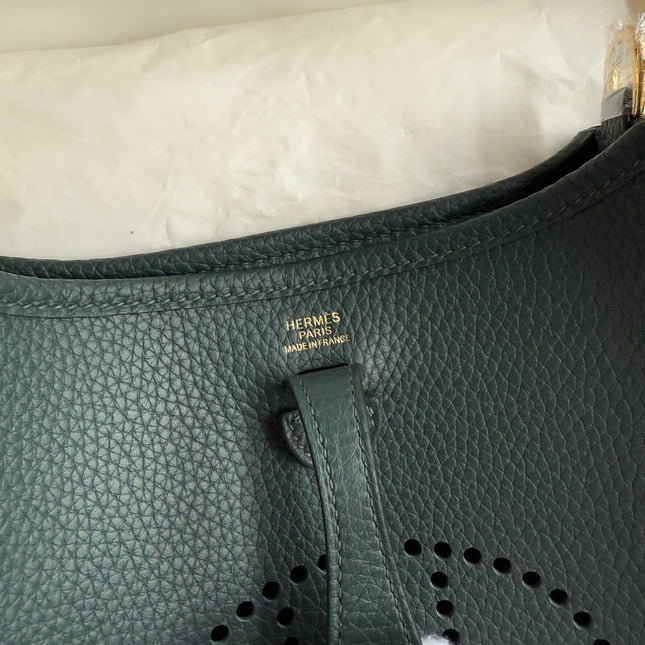 HM 25S EVELYNE 17 CM IN MOSS GREEN COWHIDE WITH GOLD HARDWARE