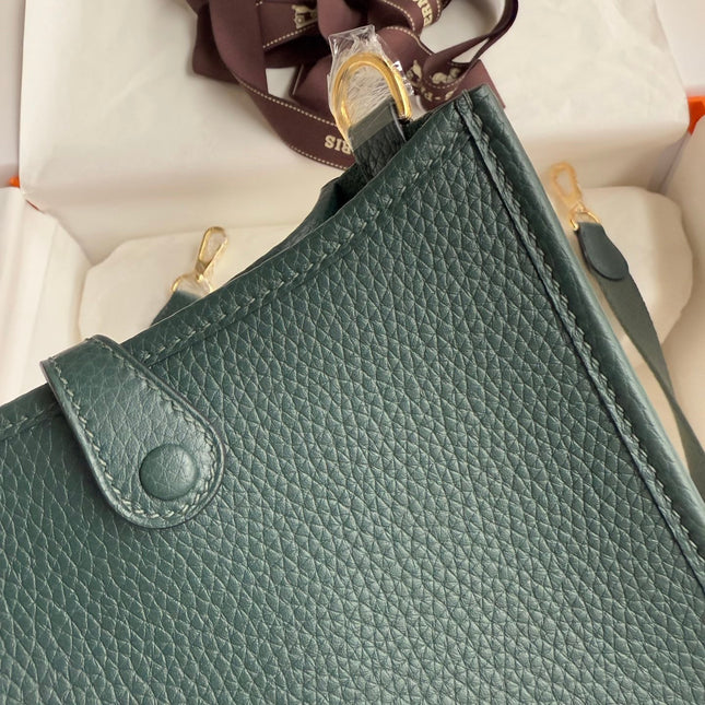 HM 25S EVELYNE 17 CM IN MOSS GREEN COWHIDE WITH GOLD HARDWARE