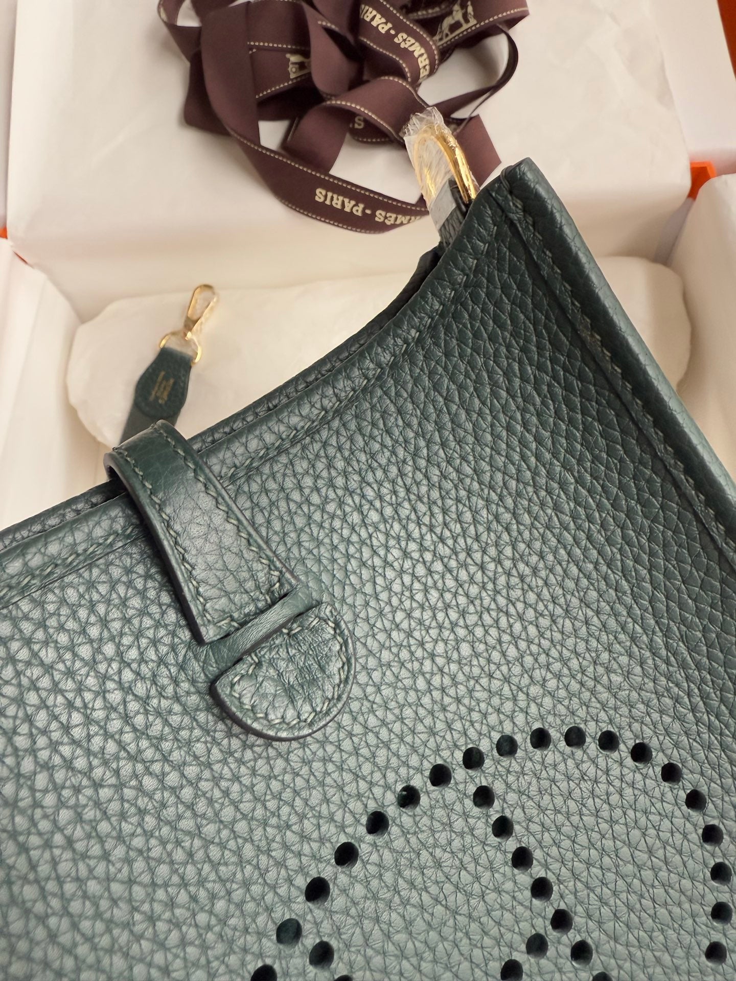 HM 25S EVELYNE 17 CM IN MOSS GREEN COWHIDE WITH GOLD HARDWARE