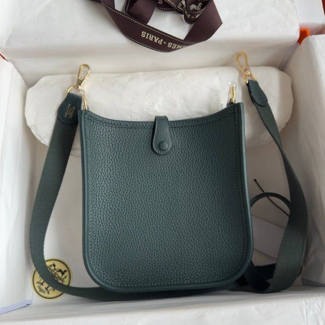 HM 25S EVELYNE 17 CM IN MOSS GREEN COWHIDE WITH GOLD HARDWARE