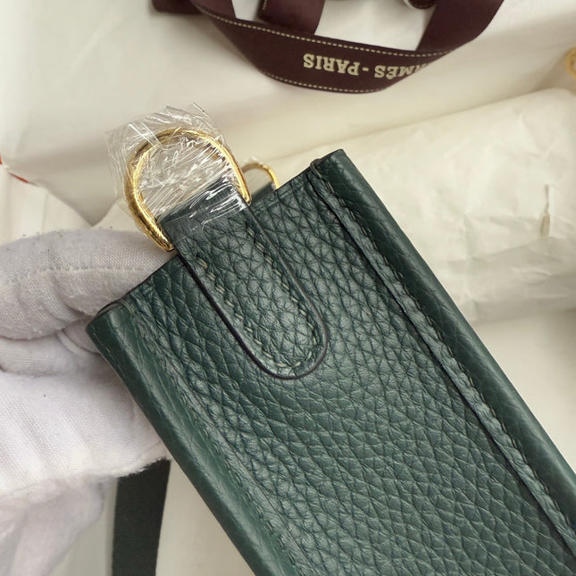 HM 25S EVELYNE 17 CM IN MOSS GREEN COWHIDE WITH GOLD HARDWARE