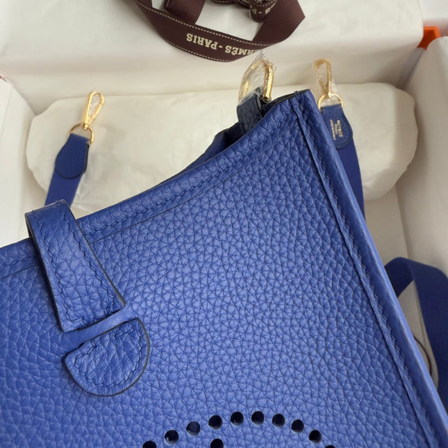HM 25S EVELYNE 17 CM IN NAVY BLUE COWHIDE WITH GOLD HARDWARE
