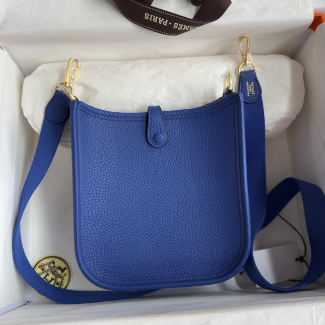 HM 25S EVELYNE 17 CM IN NAVY BLUE COWHIDE WITH GOLD HARDWARE