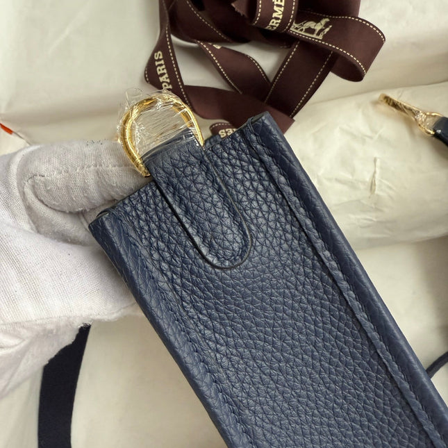 HM 25S EVELYNE 17 CM IN SLATE BLUE-GRAY COWHIDE WITH GOLD HARDWARE