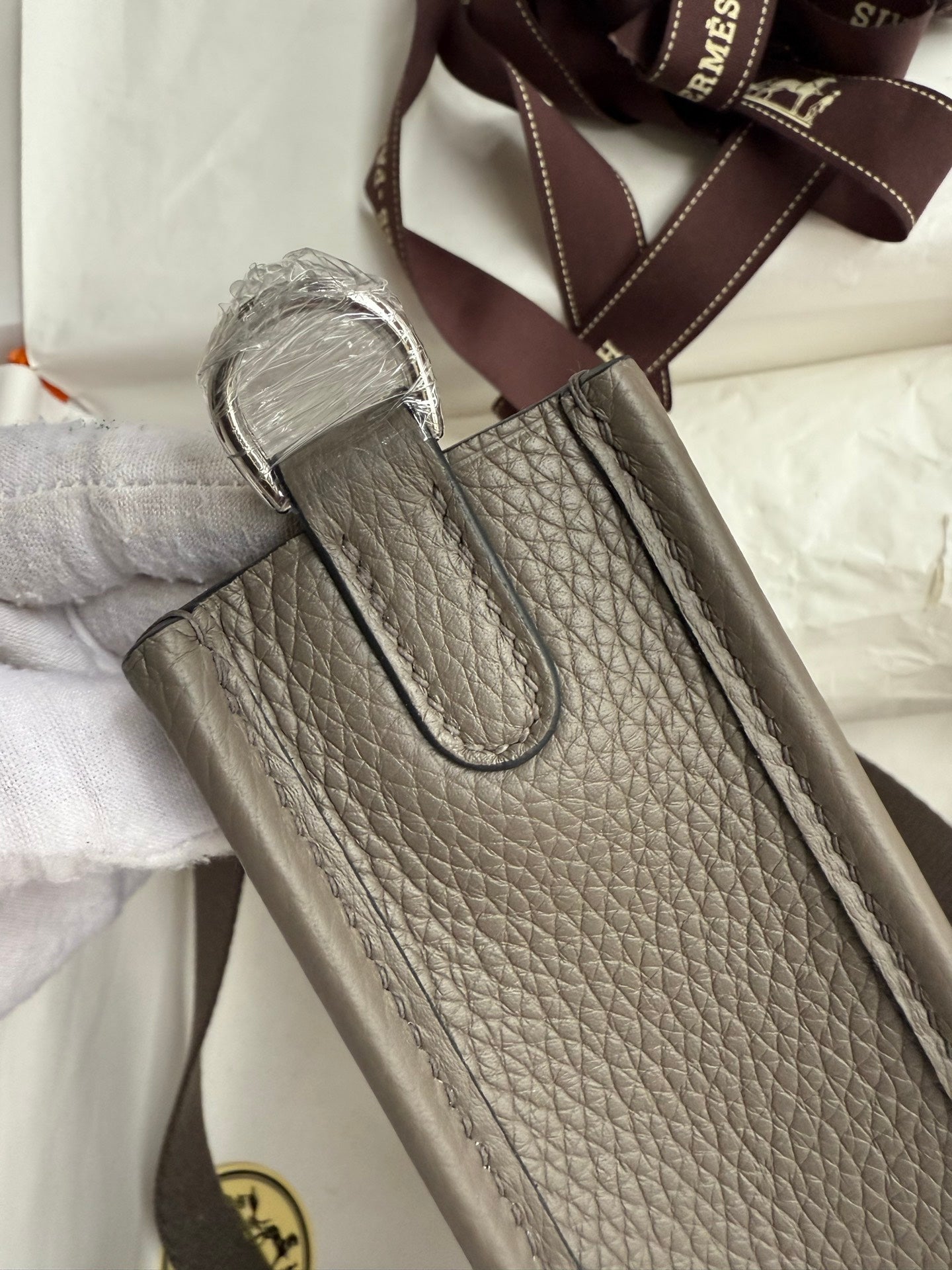 HM 25S EVELYNE 17 CM IN GRAY COWHIDE WITH SILVER HARDWARE