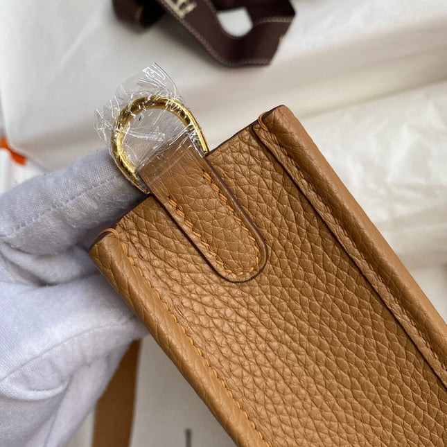 HM 25S EVELYNE 17 CM IN BROWN COWHIDE WITH GOLD HARDWARE