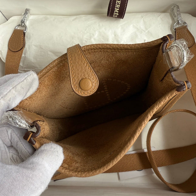 HM 25S EVELYNE 17 CM IN LIGHT BROWN COWHIDE WITH SILVER HARDWARE