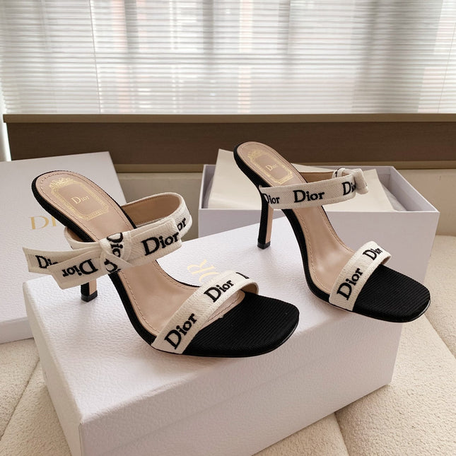 DIOR HEELED SANDALS 100MM WITH J'ADIOR STRAPS IN BLACK CALFSKIN