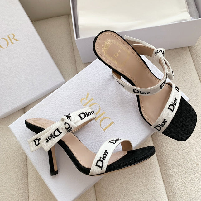 DIOR HEELED SANDALS 100MM WITH J'ADIOR STRAPS IN BLACK CALFSKIN