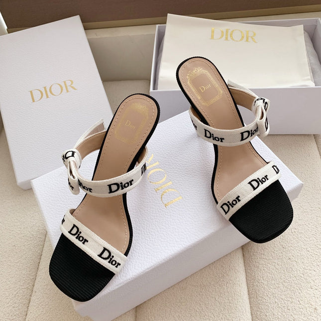 DIOR HEELED SANDALS 100MM WITH J'ADIOR STRAPS IN BLACK CALFSKIN