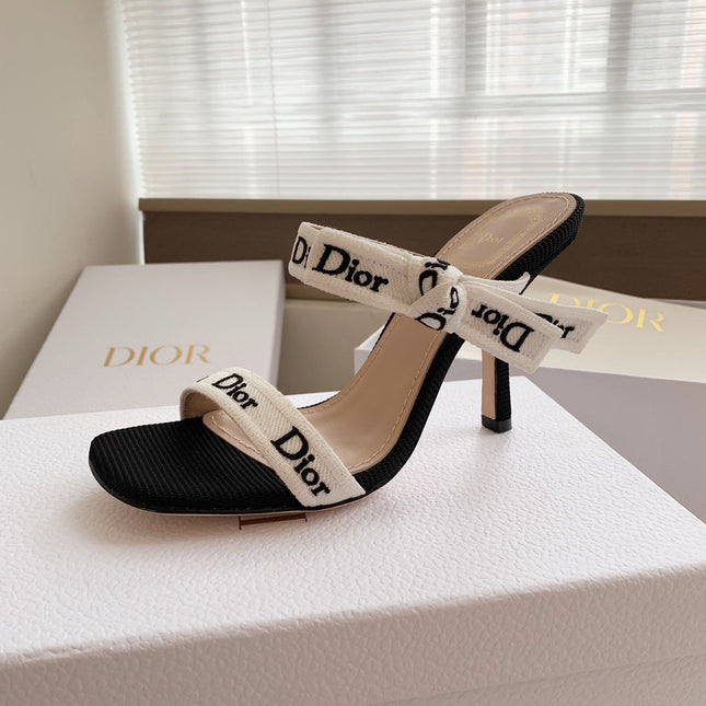 DIOR HEELED SANDALS 100MM WITH J'ADIOR STRAPS IN BLACK CALFSKIN