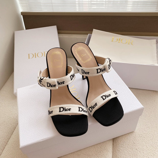 DIOR HEELED SANDALS 100MM WITH J'ADIOR STRAPS IN BLACK CALFSKIN