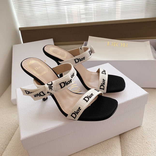DIOR HEELED SANDALS 100MM WITH J'ADIOR STRAPS IN BLACK CALFSKIN