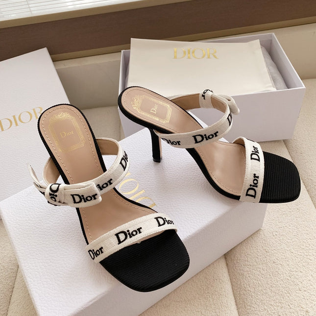 DIOR HEELED SANDALS 100MM WITH J'ADIOR STRAPS IN BLACK CALFSKIN
