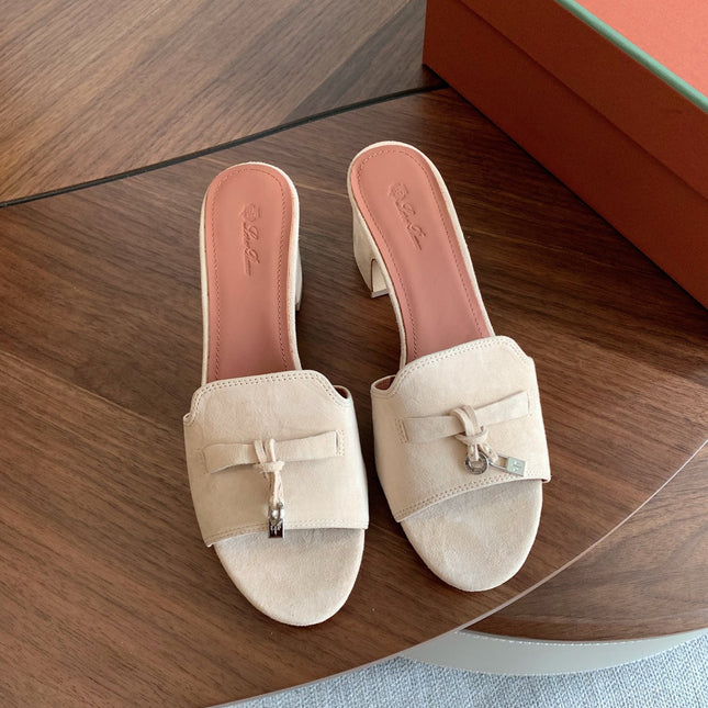LP 26S SUMMER MULE HEELS 60MM IN CREAM WHITE SUEDE SILVER HARDWARE