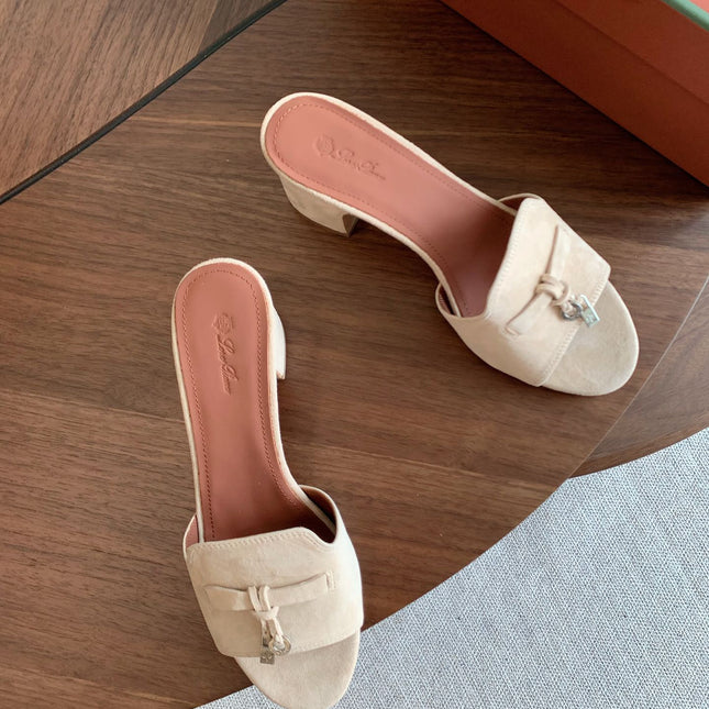 LP 26S SUMMER MULE HEELS 60MM IN CREAM WHITE SUEDE SILVER HARDWARE