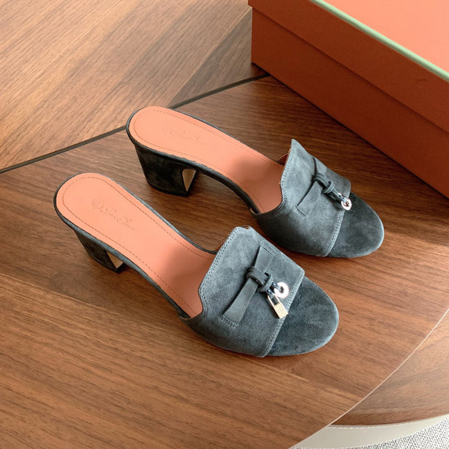 LP 26S SUMMER MULE HEELS 60MM IN DARK GREY SUEDE GOLD HARDWARE