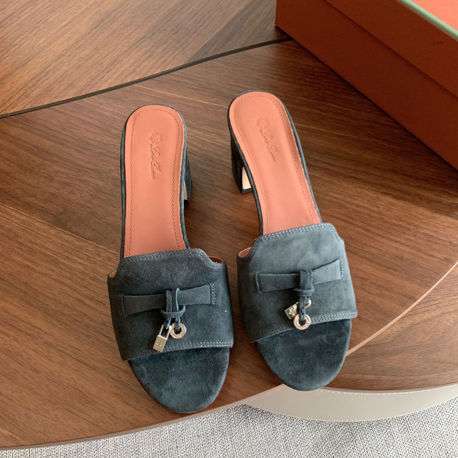 LP 26S SUMMER MULE HEELS 60MM IN DARK GREY SUEDE GOLD HARDWARE
