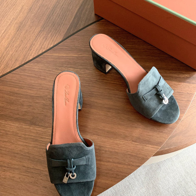 LP 26S SUMMER MULE HEELS 60MM IN DARK GREY SUEDE GOLD HARDWARE