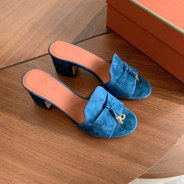 LP 26S SUMMER MULE HEELS 60MM IN DARK BLUE SUEDE GOLD HARDWARE