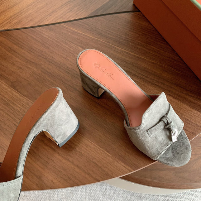 LP 26S SUMMER MULE HEELS 60MM IN GREY SUEDE GOLD HARDWARE