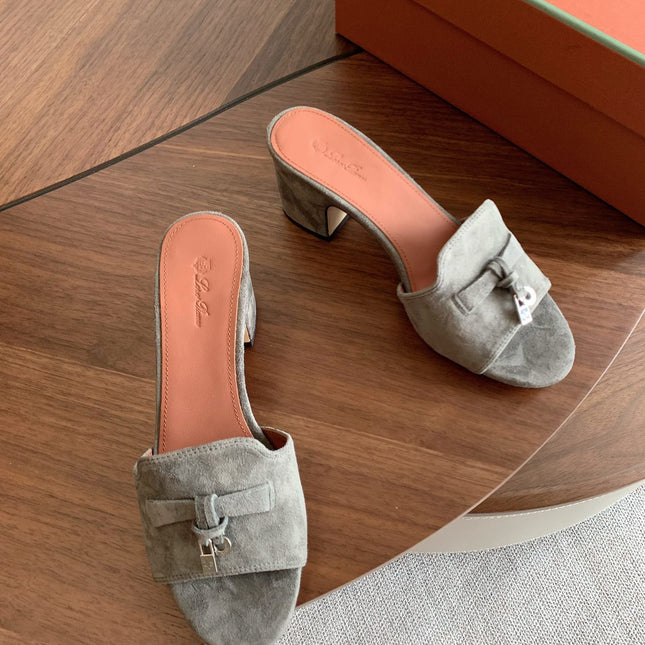 LP 26S SUMMER MULE HEELS 60MM IN GREY SUEDE GOLD HARDWARE