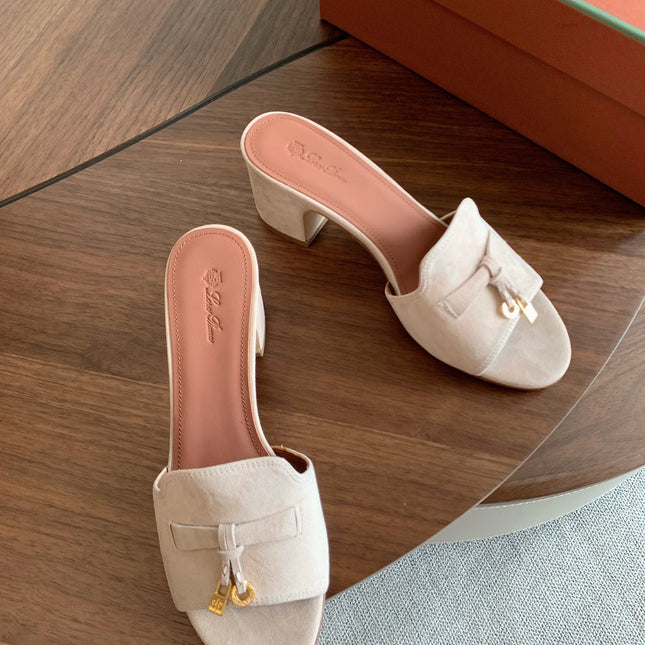 LP 26S SUMMER MULE HEELS 60MM IN LIGHT BEIGE SUEDE GOLD HARDWARE