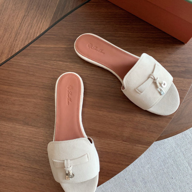 LP 26S SUMMER CHARMS SLIDES IN CREAM WHITE SUEDE SILVER HARDWARE