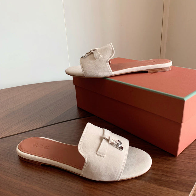 LP 26S SUMMER CHARMS SLIDES IN CREAM WHITE SUEDE SILVER HARDWARE