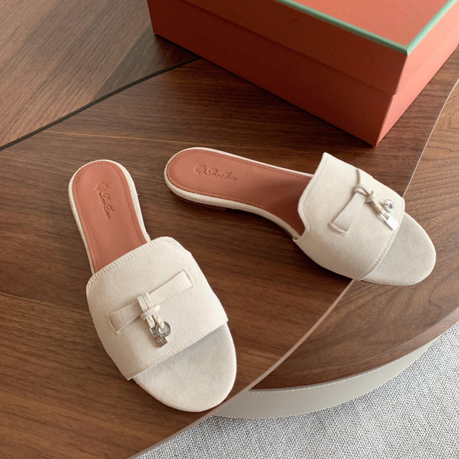 LP 26S SUMMER CHARMS SLIDES IN CREAM WHITE SUEDE SILVER HARDWARE