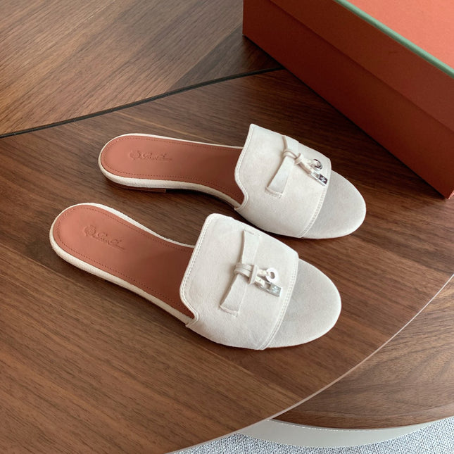 LP 26S SUMMER CHARMS SLIDES IN CREAM WHITE SUEDE SILVER HARDWARE