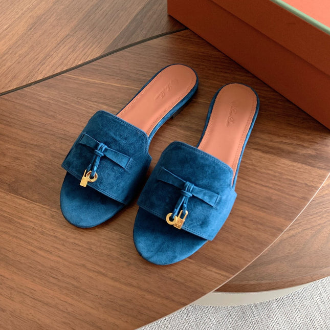 LP 26S SUMMER CHARMS SLIDES IN DARK BLUE SUEDE GOLD HARDWARE