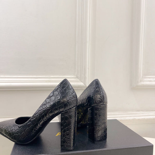 ALAIA 26S HIGH HEELS 95 MM IN BLACK CROCODILE-EMBOSSED CALFSKIN