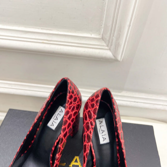 ALAIA 26S HIGH HEELS 95 MM IN DARK RED CROCODILE-EMBOSSED CALFSKIN