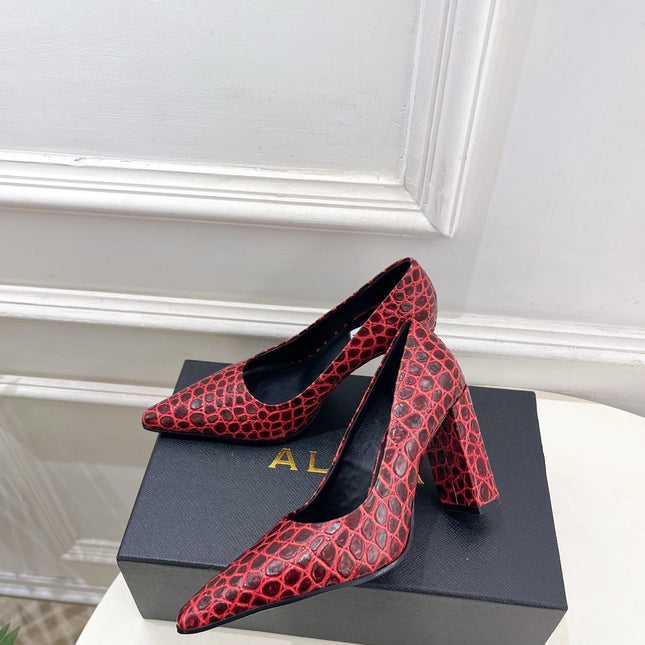 ALAIA 26S HIGH HEELS 95 MM IN DARK RED CROCODILE-EMBOSSED CALFSKIN
