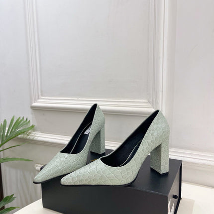 ALAIA 26S HIGH HEELS 95 MM IN SAGE GREEN CROCODILE-EMBOSSED CALFSKIN