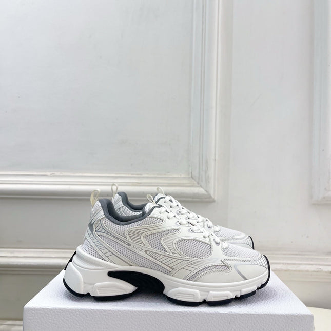 DIOR 26S SNEAKER IN WHITE GREY CALFSKIN AND MESH FABRIC