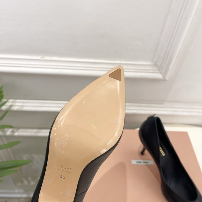 MIUMIU 26S POINTED TOE HIGH HEELS 85MM IN BLACK CALFSKIN