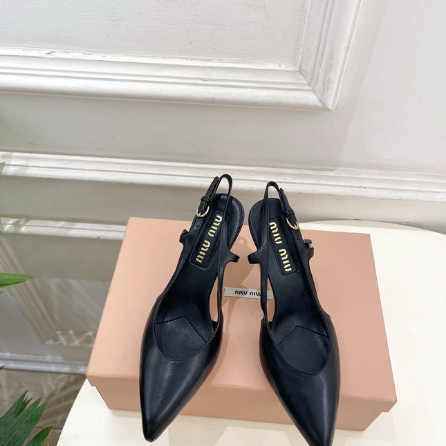 MIUMIU 26S SLINGBACK PUMPS 85MM IN BLACK CALFSKIN