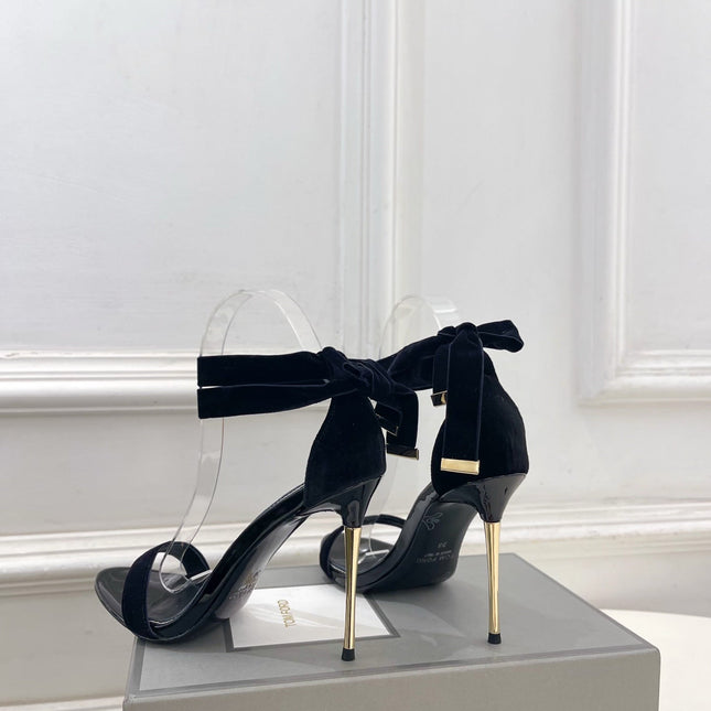 TOM FORD 26S HIGH-HEELED SANDALS 105 MM IN BLACK FABRIC AND CALFSKIN