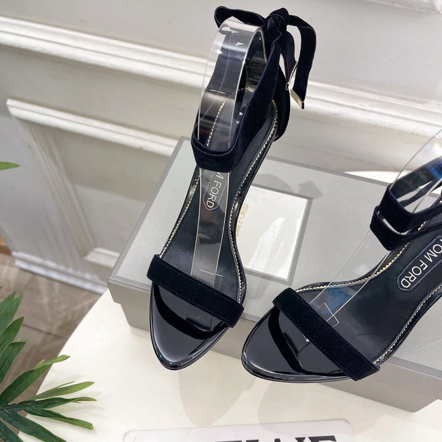TOM FORD 26S HIGH-HEELED SANDALS 105 MM IN BLACK FABRIC AND CALFSKIN