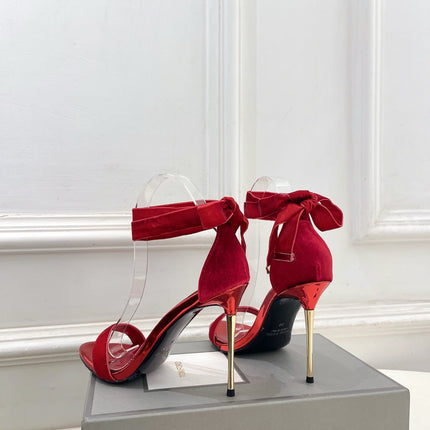 TOM FORD 26S HIGH-HEELED SANDALS 105 MM IN RED FABRIC AND CALFSKIN