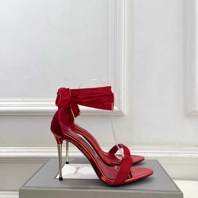 TOM FORD 26S HIGH-HEELED SANDALS 105 MM IN RED FABRIC AND CALFSKIN