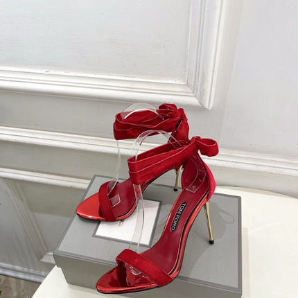 TOM FORD 26S HIGH-HEELED SANDALS 105 MM IN RED FABRIC AND CALFSKIN