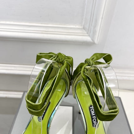 TOM FORD 26S HIGH-HEELED SANDALS 105 MM IN GREEN FABRIC AND CALFSKIN
