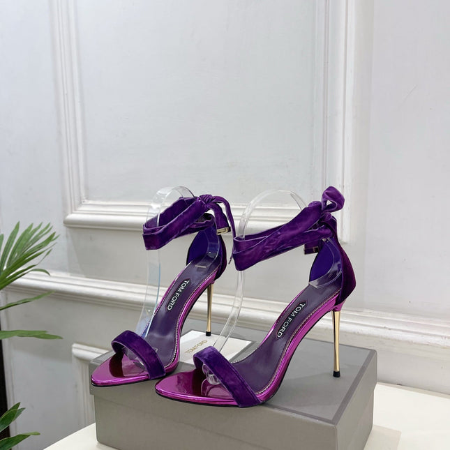 TOM FORD 26S HIGH-HEELED SANDALS 105 MM IN PURPLE FABRIC AND CALFSKIN