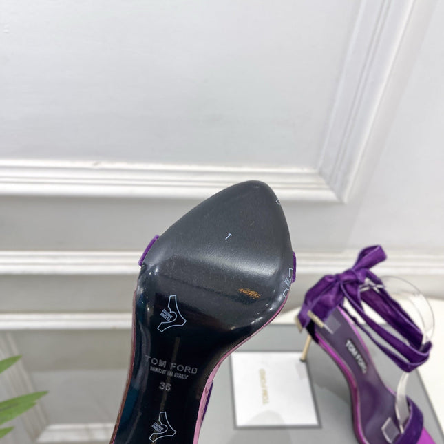 TOM FORD 26S HIGH-HEELED SANDALS 105 MM IN PURPLE FABRIC AND CALFSKIN