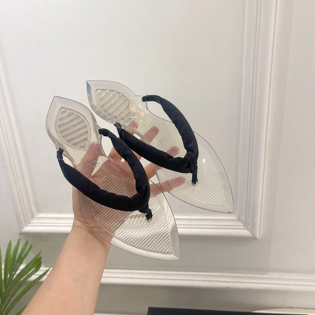 ALAIA 26S THONG SANDALS IN BLACK SATIN AND TRANSPARENT PVC