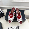 CHANEL 26S STARFISH EMBELLISHED MULE IN WHITE RED LEATHER & MESH
