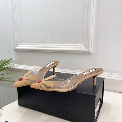 ALAIA 26S MULE HEELS 55 MM IN BEIGE LAMBSKIN AND TRANSPARENT PVC